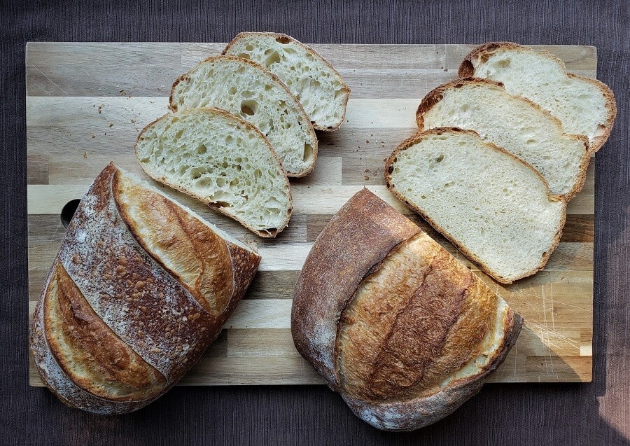 Baked beginner loaf of yeasted bread
